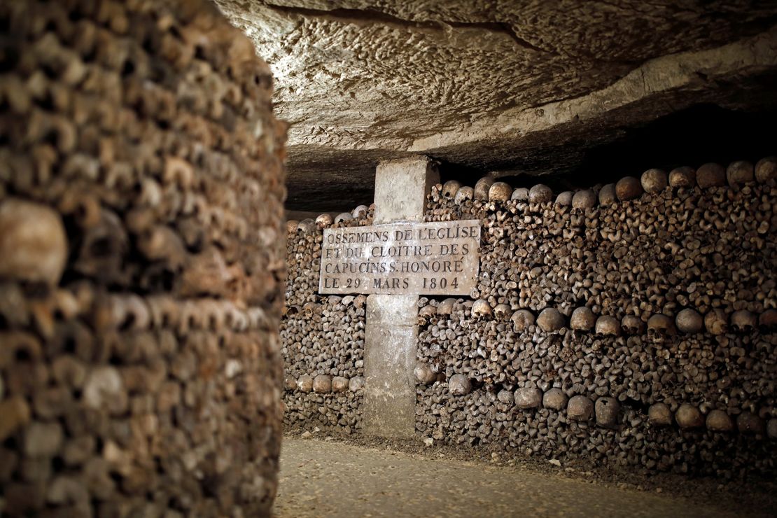 The remains of six million Parisians are entombed in catacombs under the French capital.