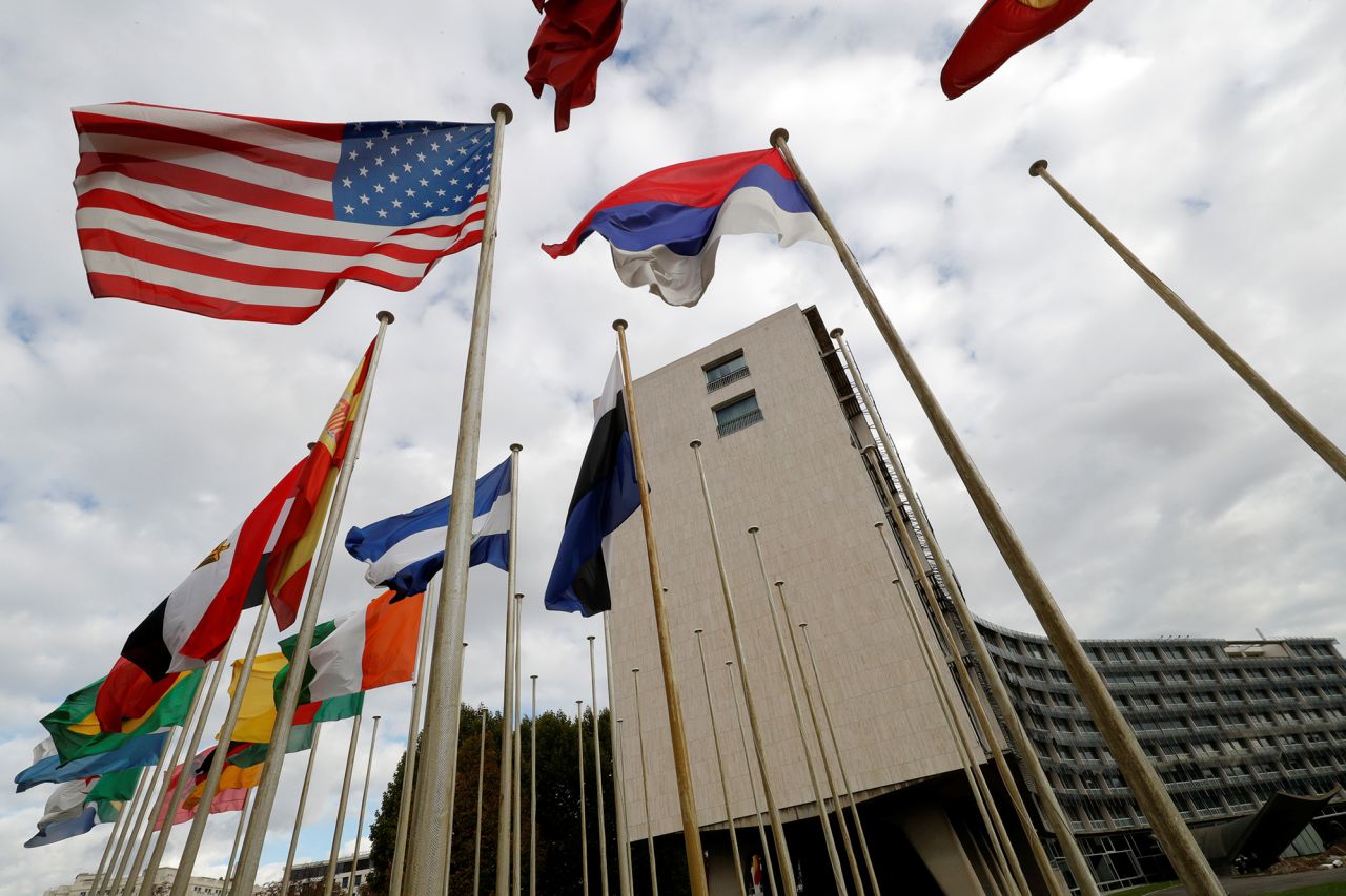 An American flag flies outside the headquarters of the United Nations Educational, Scientific and Cultural Organization in Paris in 2017.