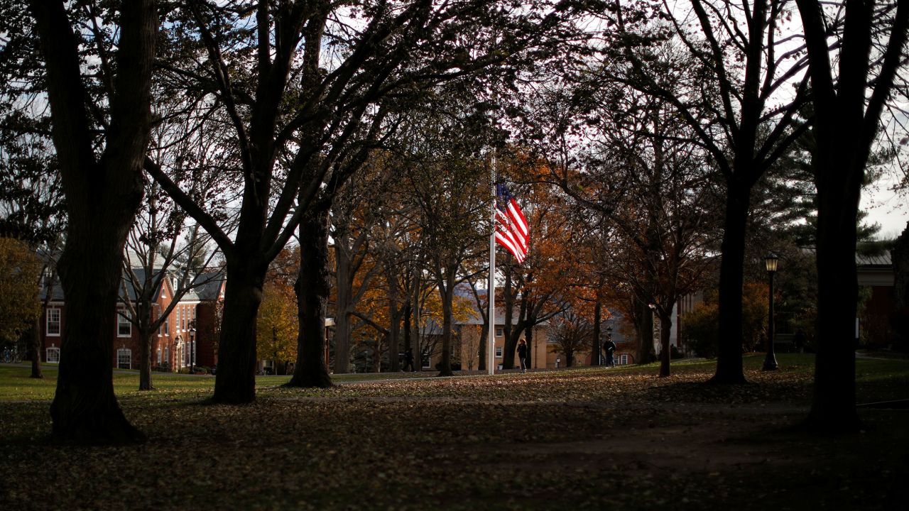 A United States flag flies on the campus of Tufts University in Medford, Massachusetts, U.S., November 27, 2017. REUTERS/Brian Snyder