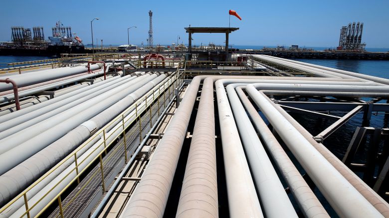 An oil tanker being loaded at Saudi Aramco's Ras Tanura oil refinery and oil terminal in Saudi Arabia in May 2018.