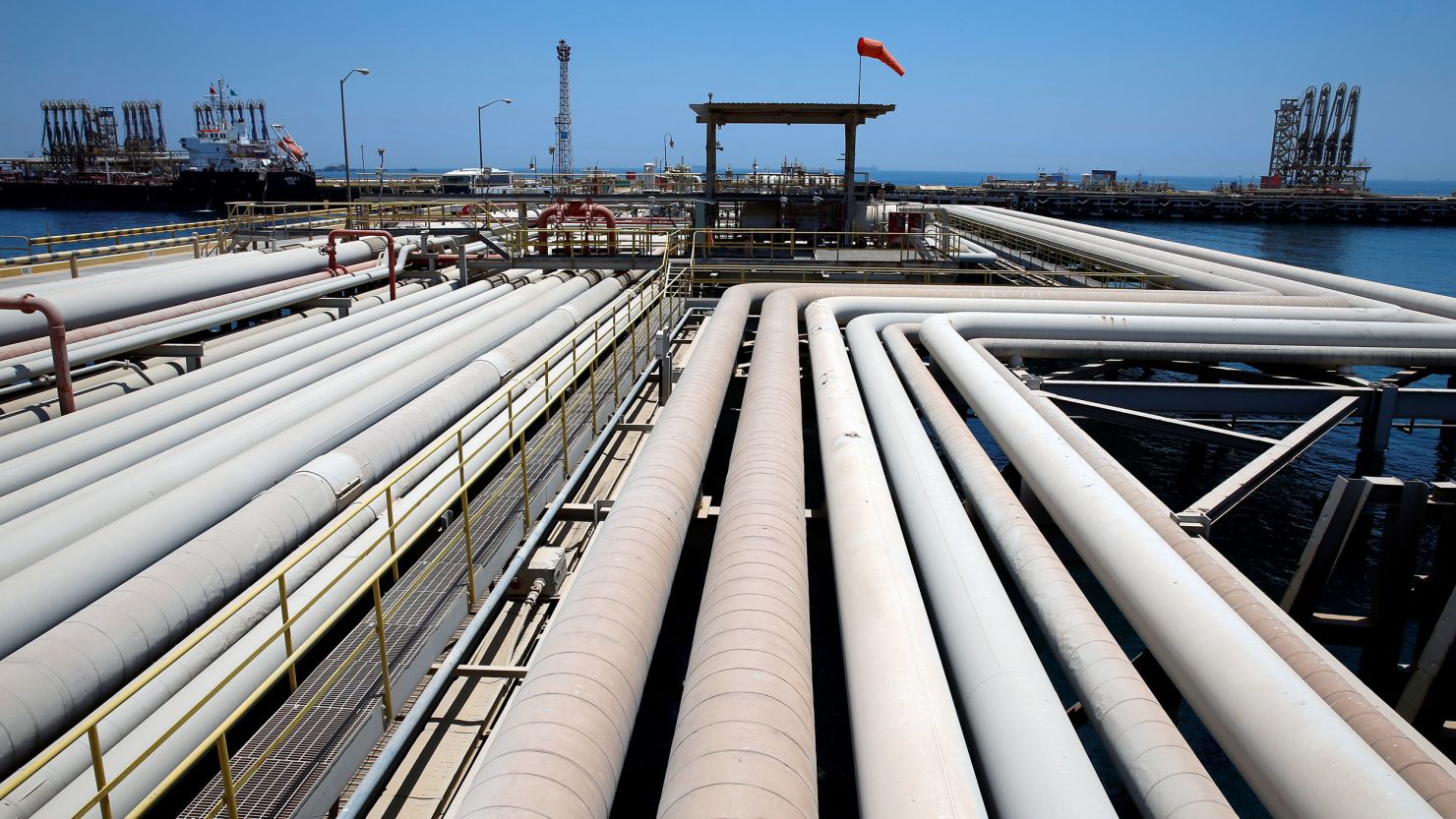 An oil tanker is being loaded at Saudi Aramco's Ras Tanura oil refinery in Saudi Arabia in May 2018.