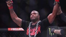Rampage Jackson celebrates following a victory over Wanderlei Silva in 2018.