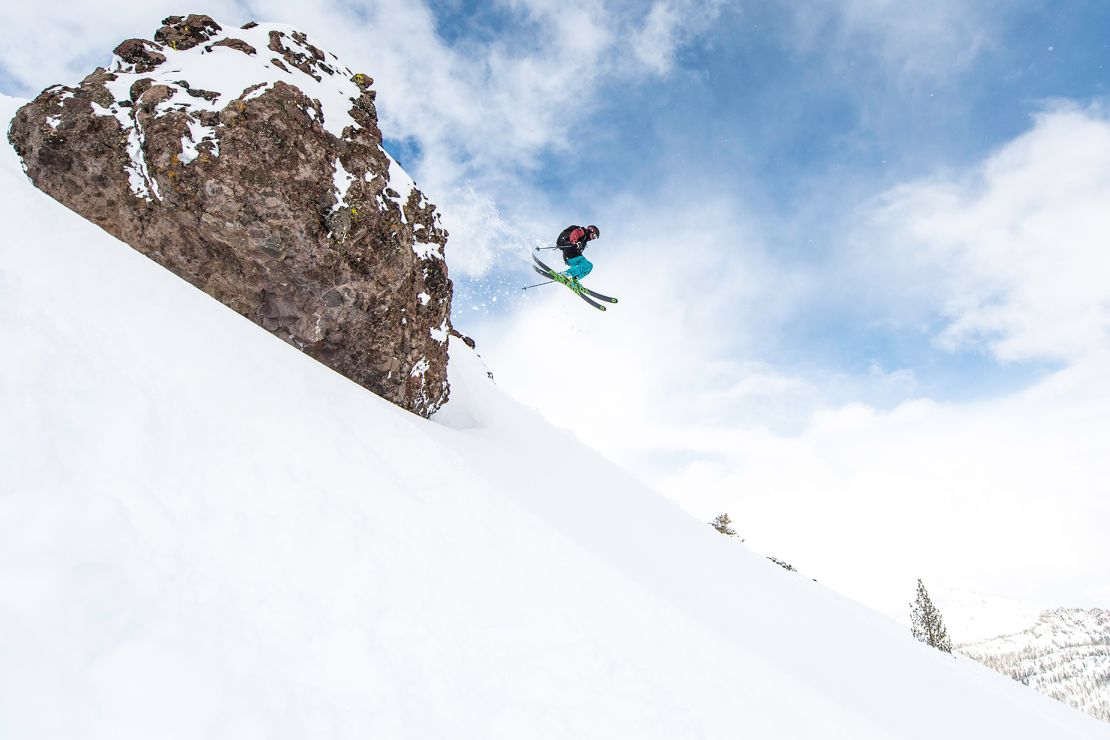 A skier takes a huge jump at Kirkwood Mountain Resort, which is already open for the '23-'24 ski season.