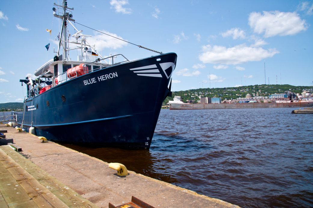 Research vessel Blue Heron had a black, tar-like substance oozing from its rudder shaft.
