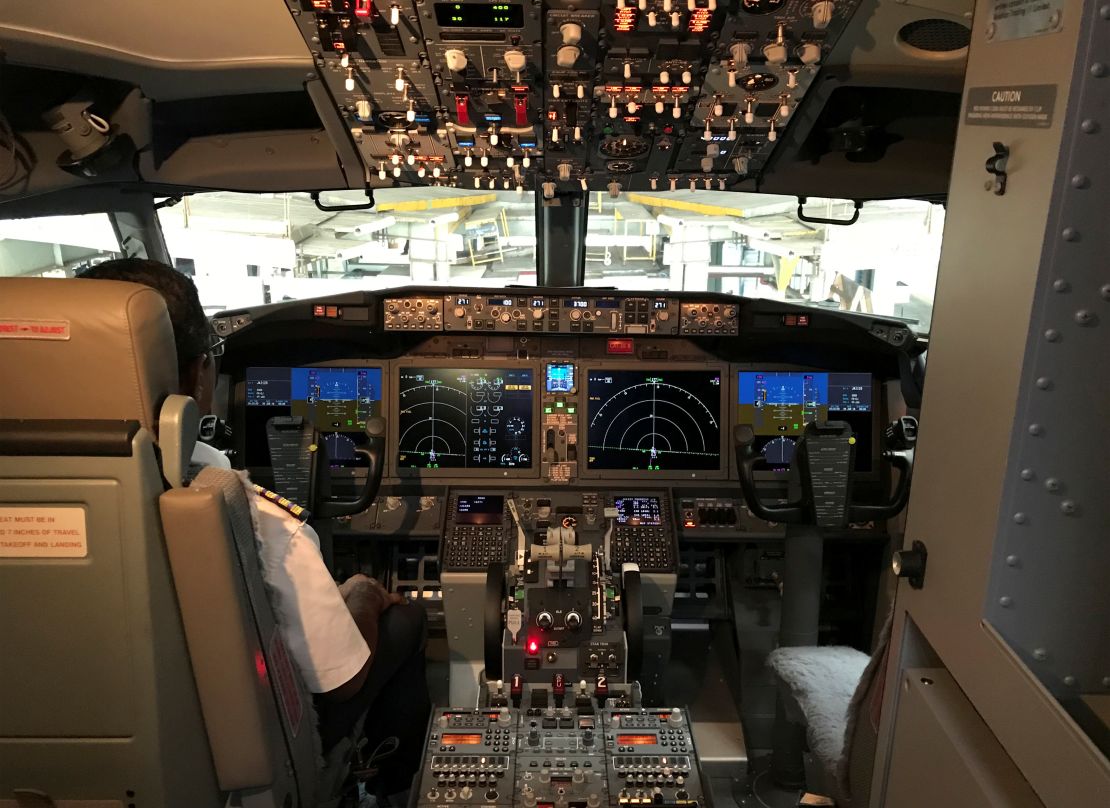 The cockpit of a Jet Airways Boeing 737 MAX 8 aircraft is pictured during its induction ceremony at the Chhatrapati Shivaji International airport in Mumbai, India, on June 28, 2018.
