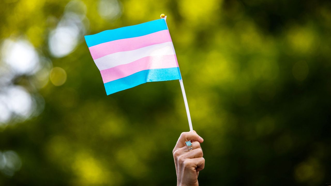 Transgender rights activist waves a transgender flag as they protest the killings of transgender women this year, at a rally in Washington Square Park in New York, U.S., May 24, 2019. REUTERS/Demetrius Freeman
