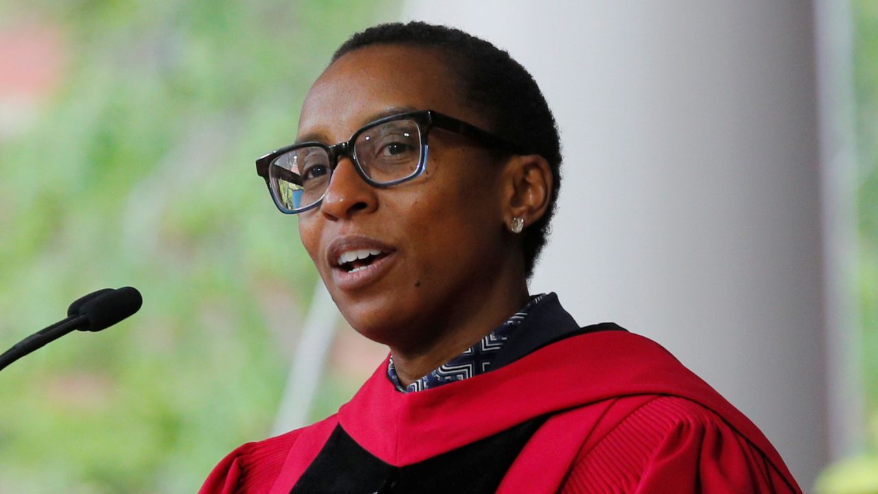 Claudine Gay, Dean of the Faculty of Arts and Sciences, speaks during the 368th Commencement Exercises at Harvard University in Cambridge, Massachusetts, U.S., May 30, 2019.