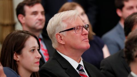 Gateway Pundit publisher Jim Hoft listens as U.S. President Donald Trump speaks during a "social media summit" meeting with prominent conservative social media figures in the East Room of the White House in Washington, U.S., July 11, 2019.