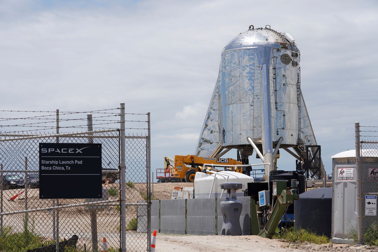 SpaceX's Starhopper rocket sits at their facility near Brownsville, Texas, in July 2019.