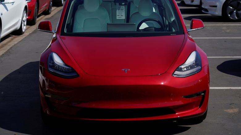 A new Tesla Model 3 is shown at a delivery center on the last day of the company's third quarter, in San Diego, California, September 30, 2019.