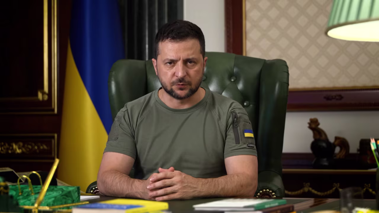 Ukrainian President Volodymyr Zelensky speaks during his nightly address on Sunday, September 11. 