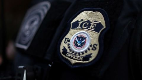 La insignia de un agente del Servicio de Inmigración y Control de Aduanas de Estados Unidos se ve en 2020.