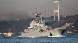 The Russian Navy's large landing ship Caesar Kunikov sets sail in the Bosphorus, on its way to the Mediterranean Sea, in Istanbul, Turkey, March 4, 2020. REUTERS/Yoruk Isik