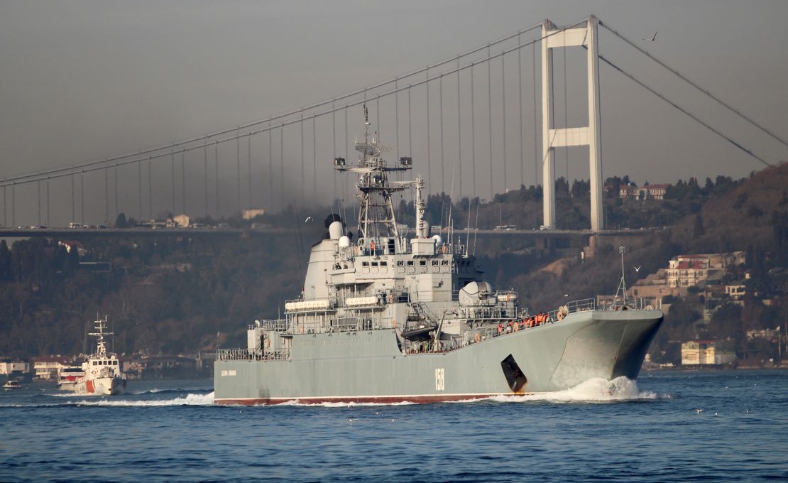 The Russian landing ship Caesar Kunikov, reportedly sunk by Ukraine.