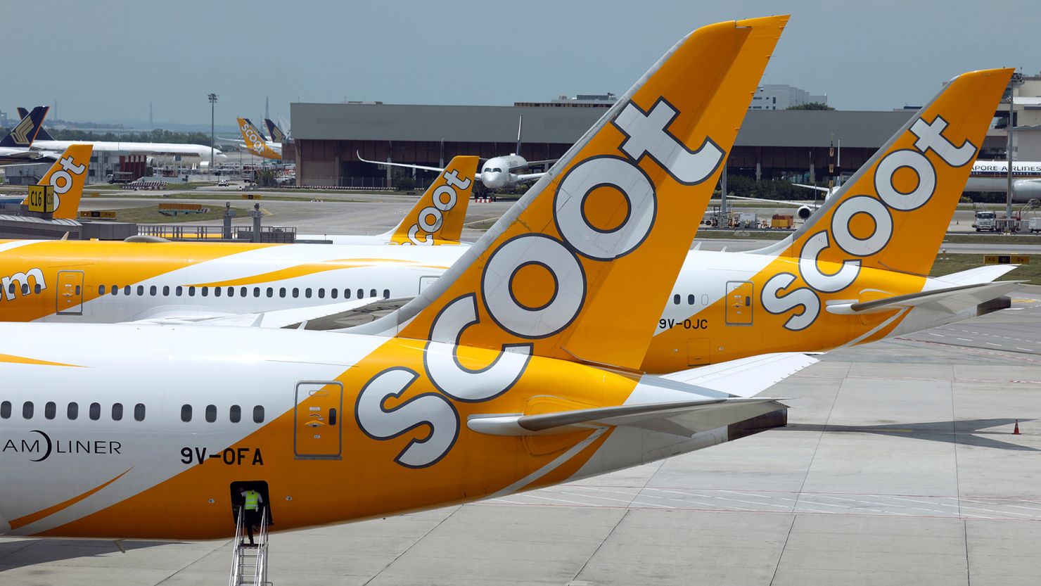 Scoot planes on the tarmac at Singapore's Changi Airport.