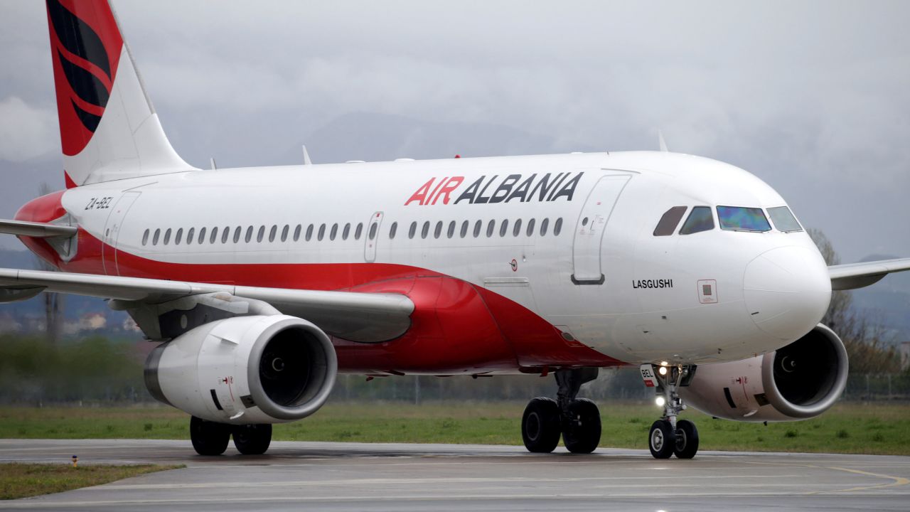 An Airbus A319-100 plane of flag carrier Air Albania arrives at Tirana International Airport, Albania April 1, 2020. REUTERS/Florion Goga