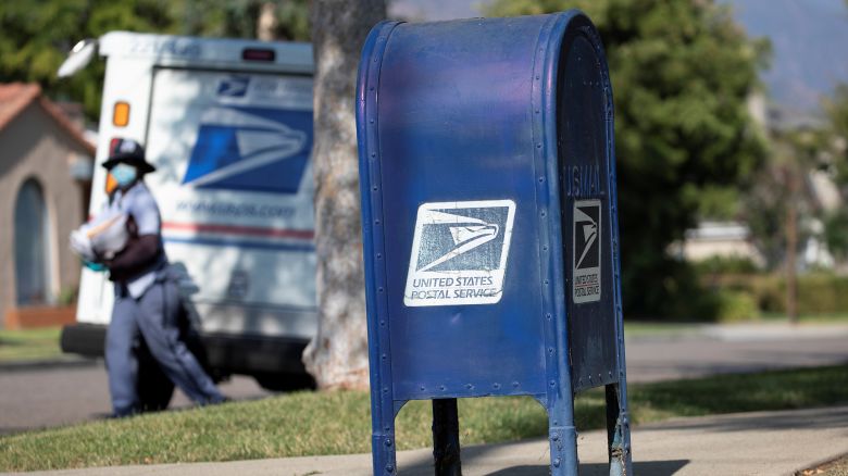 A United States Postal Service (USPS) mailbox is pictured in Pasadena, California, U.S., August 17, 2020.