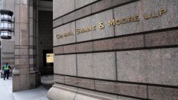 Signage is seen on the exterior of the building where law firm Cravath, Swaine & Moore LLP is located in Manhattan, New York City, U.S., August 17, 2020.