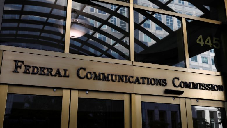 Signage is seen at the headquarters of the Federal Communications Commission in Washington, D.C., U.S., August 29, 2020. REUTERS/Andrew Kelly