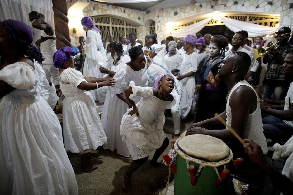 Voodoo believers take part in the celebrations of a two-day ceremony of Fet Gede in Port-au-Prince, Haiti on November 1, 2020.