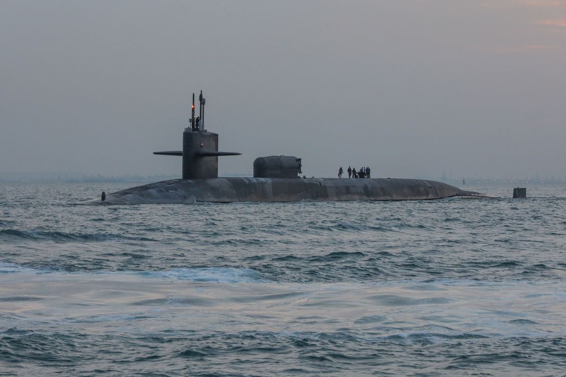 The USS Georgia transits the Persian Gulf, outbound from a sustainment and logistics visit in Manama, Bahrain, on December 27, 2020.