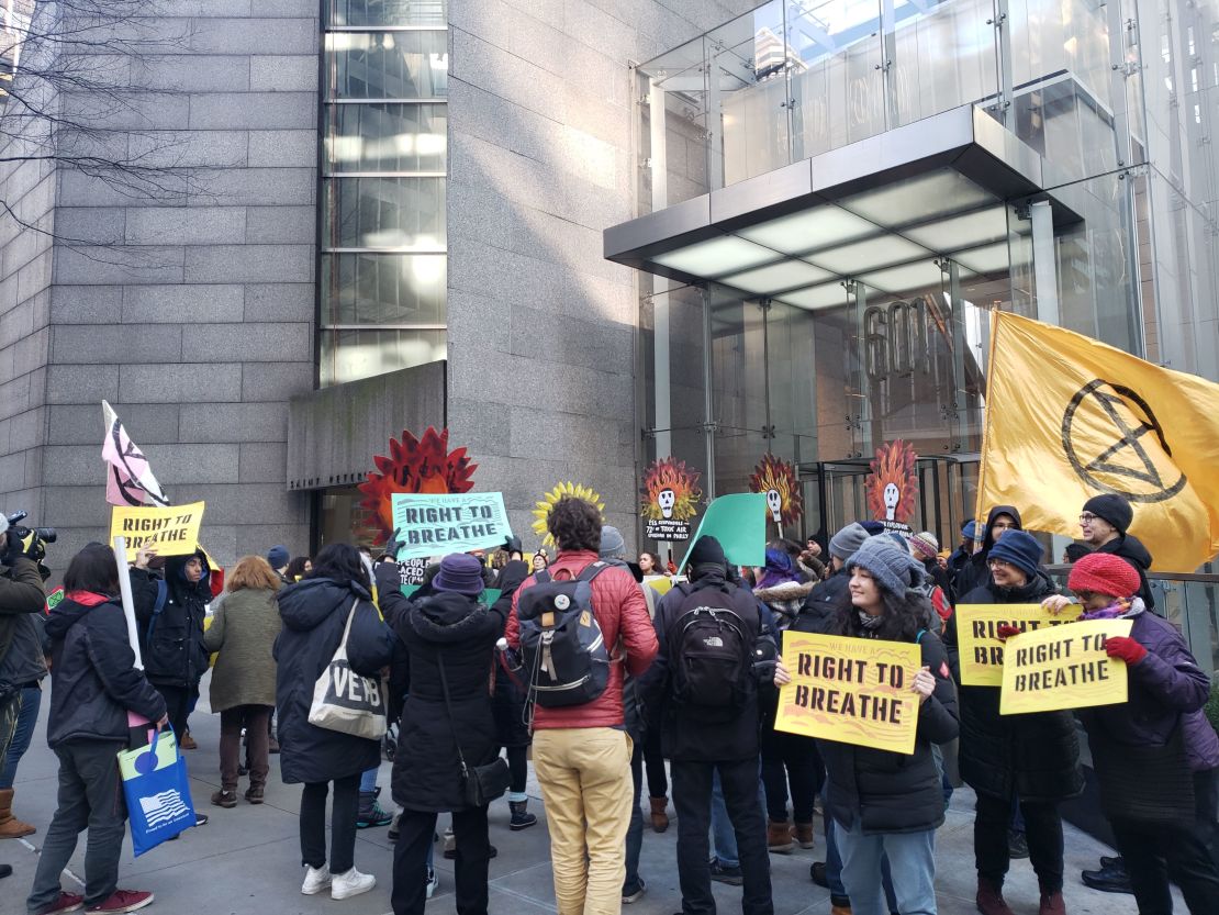 Philly Thrive members gather in the streets of New York City to protest the closed-door auction to sell the refinery site on January 17, 2020. Hilco Redevelopment Partners won the bid.