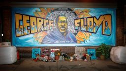 A view of the George Floyd mural at 38th Street and Chicago Avenue a day before opening statements in the trial of former police officer Derek Chauvin, who is facing murder charges in the death of George Floyd, in Minneapolis, Minnesota, U.S., March 28, 2021.