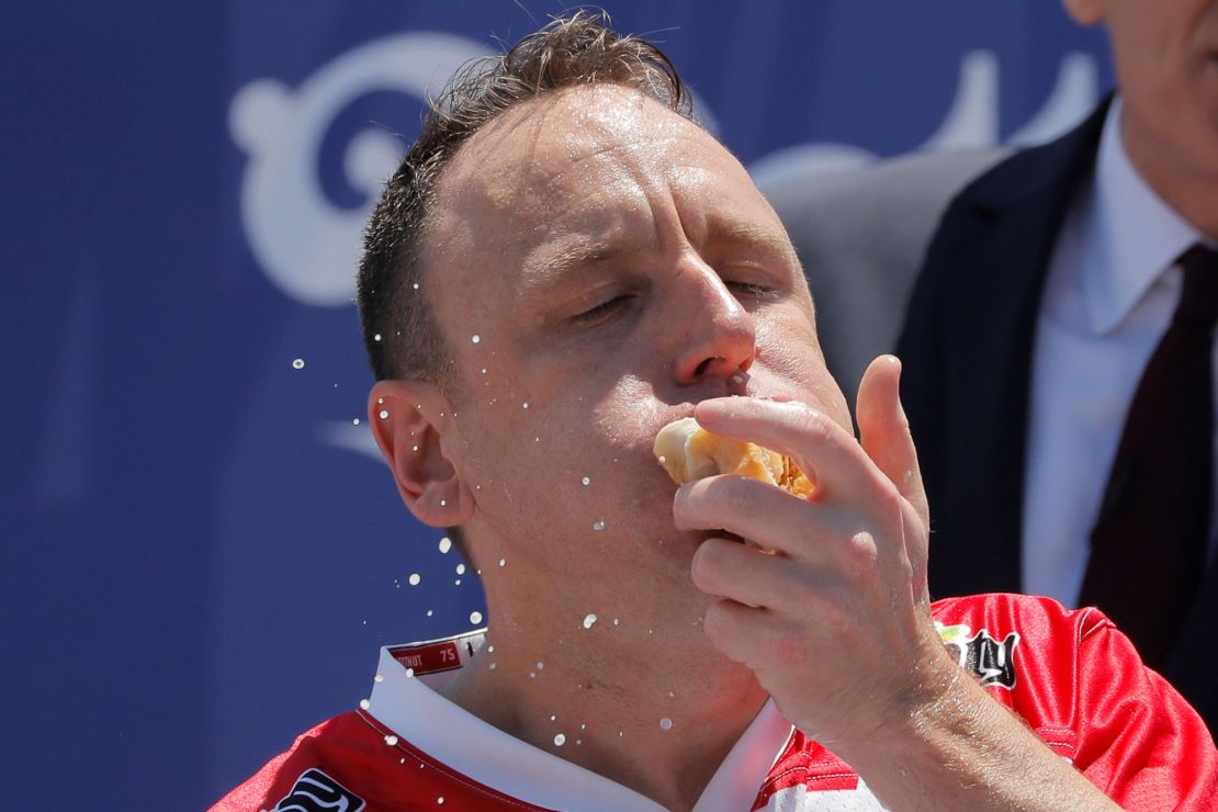 Chestnut competes in the July 4th Nathan’s Hot Dog Eating Contest in 2021.