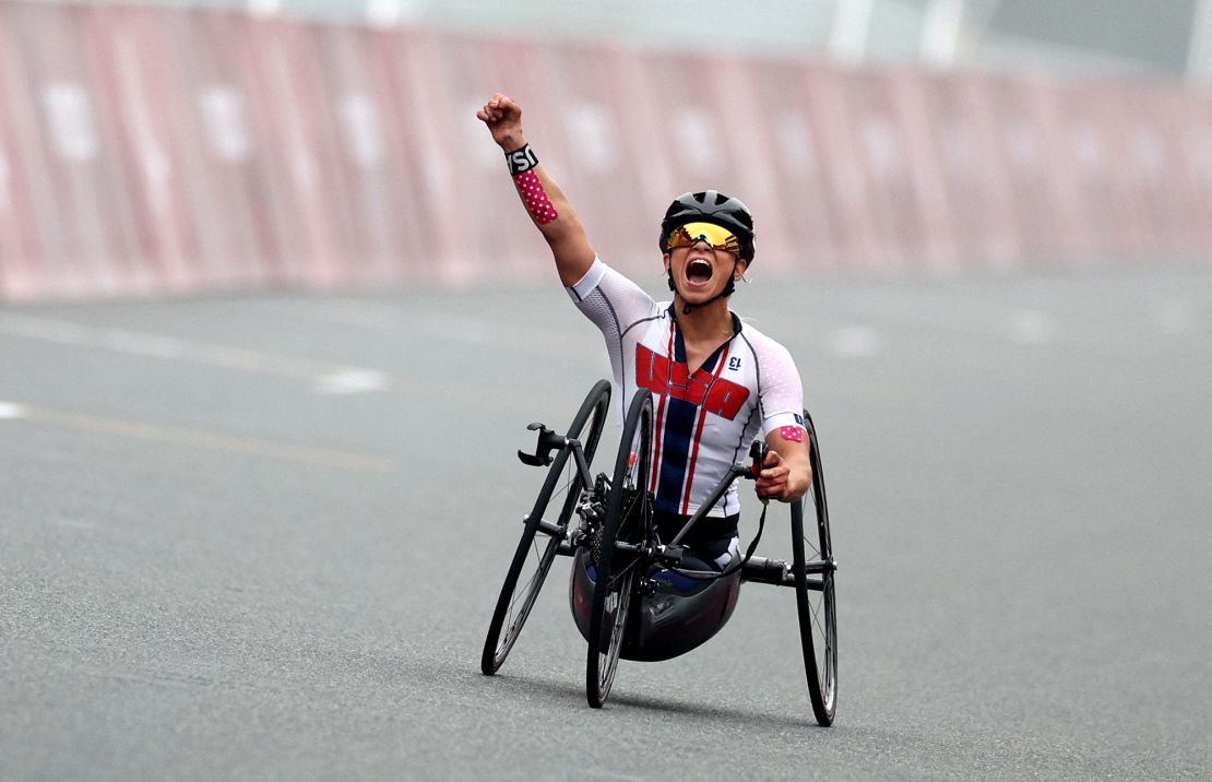 Masters, pictured here at the 2020 Paralympic Games in Tokyo, after winning the gold medal.