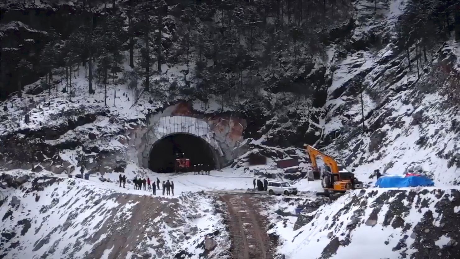 Construction crews work at the Sela Tunnel in Arunachal Pradesh in 2021.