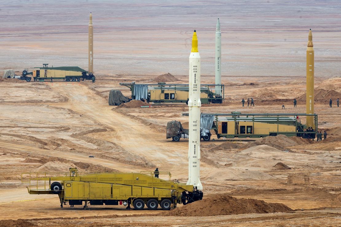 Missiles are seen during a joint exercise called the 'Great Prophet 17,' in Iran's southwest in 2021.