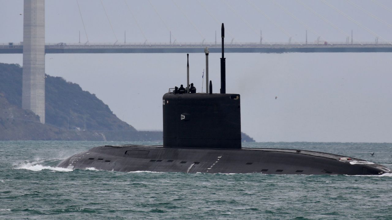 Russian Navy's diesel-electric submarine Rostov-on-Don sails in Istanbul, Turkey, on February 13, 2022.