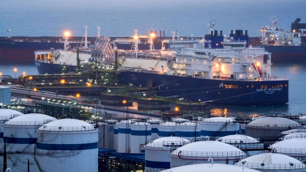 A ship carrying Russian liquefied natural gas (LNG), unloads gas in the port of Bilbao, Spain March 10, 2022.