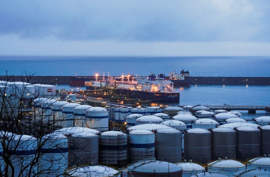A ship carrying Russian liquefied natural gas (LNG) unloads gas in the port of Bilbao, Spain, on March 10, 2022.