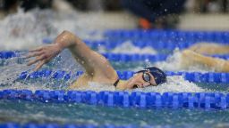 Penn Quakers swimmer Lia Thomas swims the 200 free at the NCAA Swimming & Diving Championships at Georgia Tech on March 18, 2022.