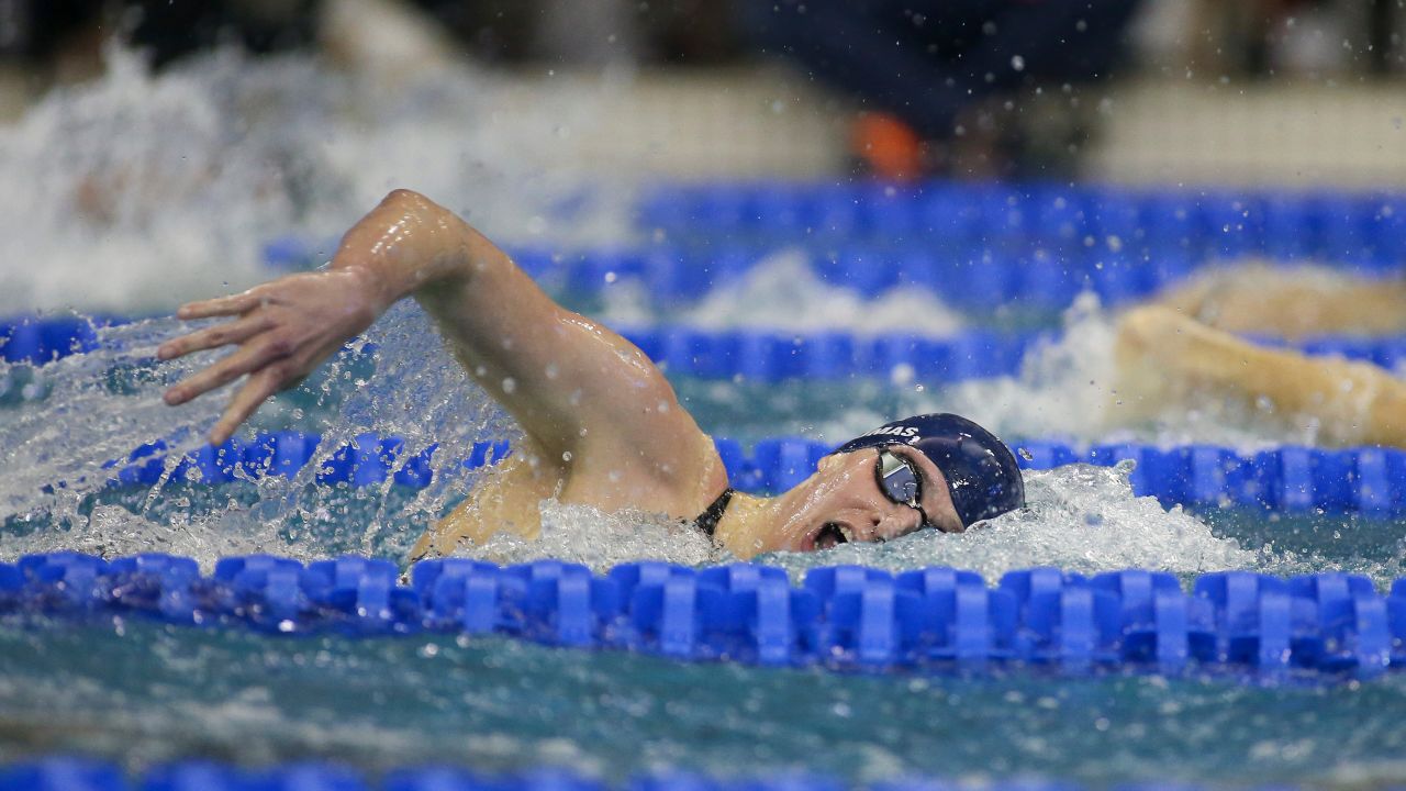 Penn Quakers swimmer Lia Thomas swims the 200 free at the NCAA Swimming & Diving Championships at Georgia Tech on March 18, 2022.