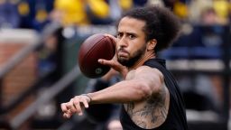 Colin Kaepernick passes during halftime at the Michigan Spring game at Michigan Stadium in Michigan on Apr 2, 2022.