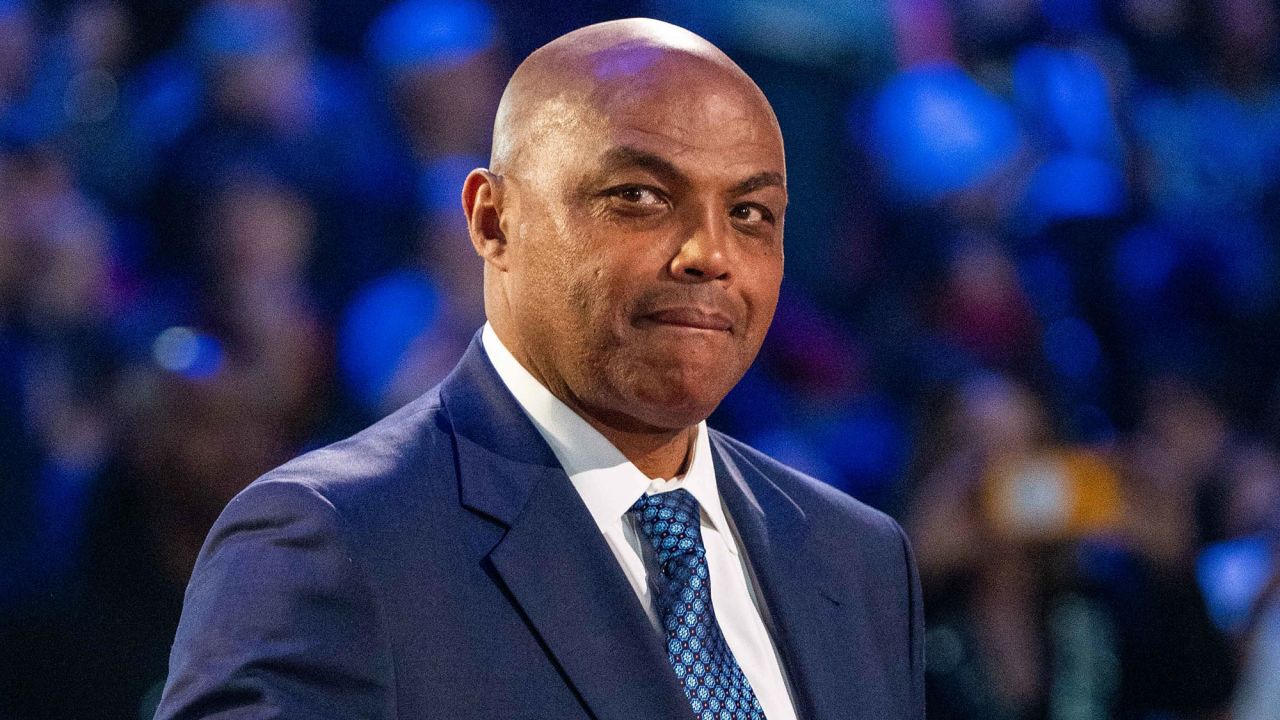 February 20, 2022; Cleveland, Ohio, USA; NBA great Charles Barkley is honored for being selected to the NBA 75th Anniversary Team during halftime in the 2022 NBA All-Star Game at Rocket Mortgage FieldHouse. Mandatory Credit: Kyle Terada-USA TODAY Sports