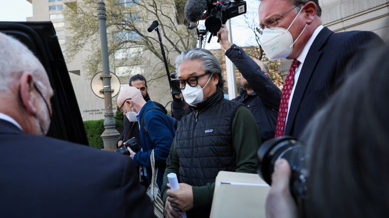 Sung Kook (Bill) Hwang, the founder and head of a private investment firm known as Archegos exits the Manhattan federal courthouse in New York City, U.S., April 27, 2022. REUTERS/Shannon 