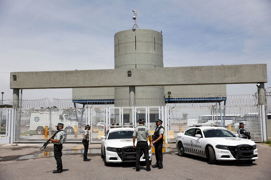 Members of the Mexican National Guard stand outside Altiplano Federal Penitentiary, where drug lord Rafael Caro Quintero was imprisoned, on the outskirts of Mexico City in 2022.