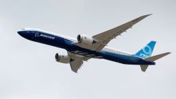 A Boeing 777X aircraft during a display at the Farnborough International Airshow in Britain in 2022.