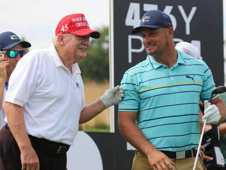 Trump and Bryson DeChambeau attend a LIV Golf pro-am tournament in New Jersey in 2022.
