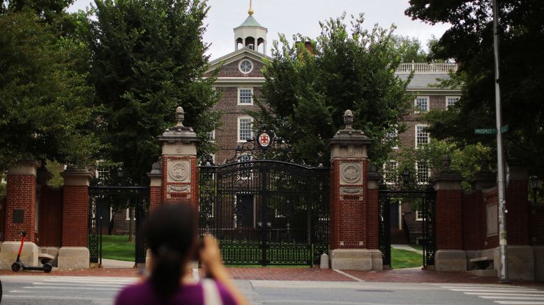 The Van Wickle Gates stand at the edge of the main campus of Brown University in Providence, Rhode Island, on August 16, 2022.