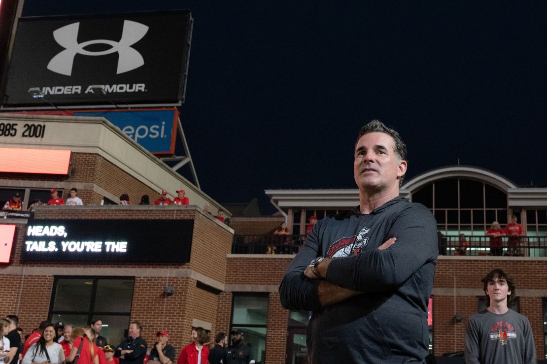 Kevin Plank, founder and CEO of Under Armour, looks onto the field durning the first quarter of the game between the Maryland Terrapins and the Southern Methodist Mustangs at Capital One Field at Maryland Stadium on September 17, 2022, in College Park, Maryland.