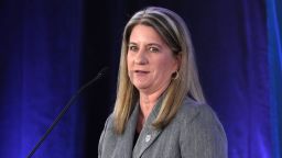 Oct 25, 2022; San Francisco, CA, USA; Deputy commissioner Teresa Gould speaks during Pac-12 Women's Basketball Media Day at the Pac-12 Network Studios. Mandatory Credit: Kirby Lee-USA TODAY Sports