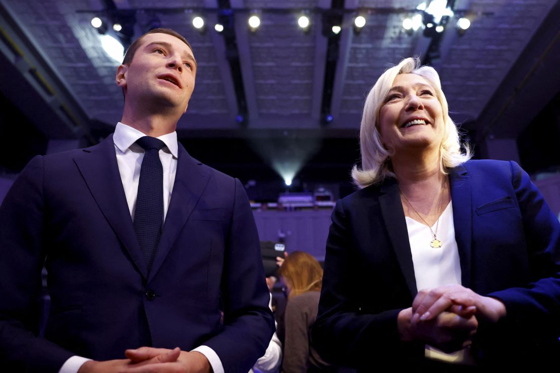 Bardella and Le Pen attend the National Rally party's Congress in Paris, France on November 5, 2022. 