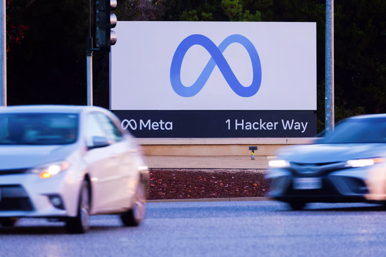 Commuters flow past the Meta sign in Mountain View, California, on November 9, 2022.