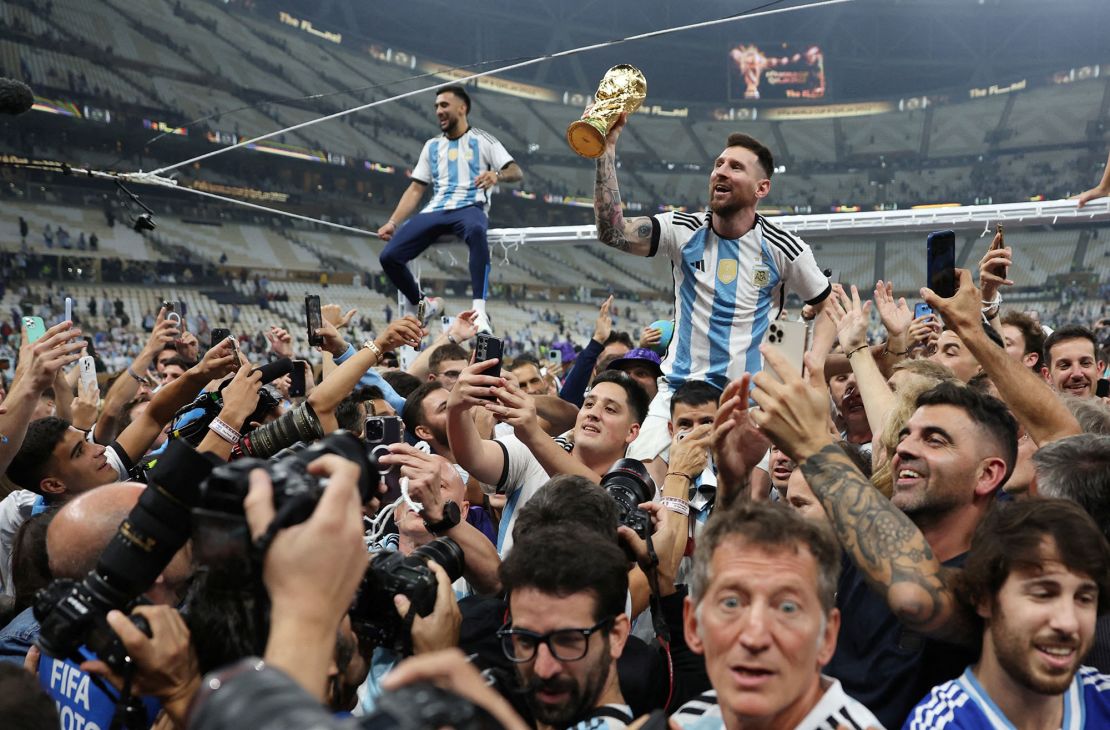Messi celebrates winning the World Cup with Argentina in 2022.