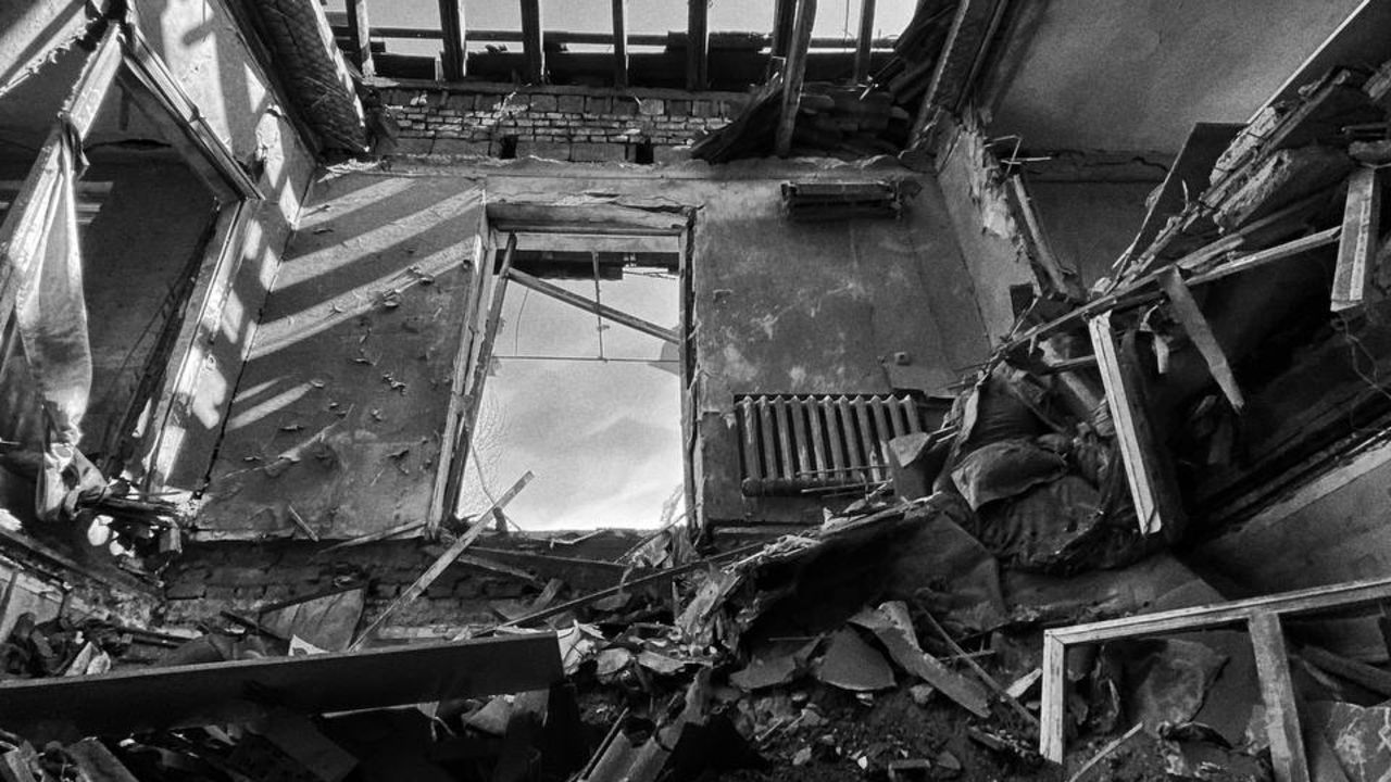 Inside a damaged building on March 13.
