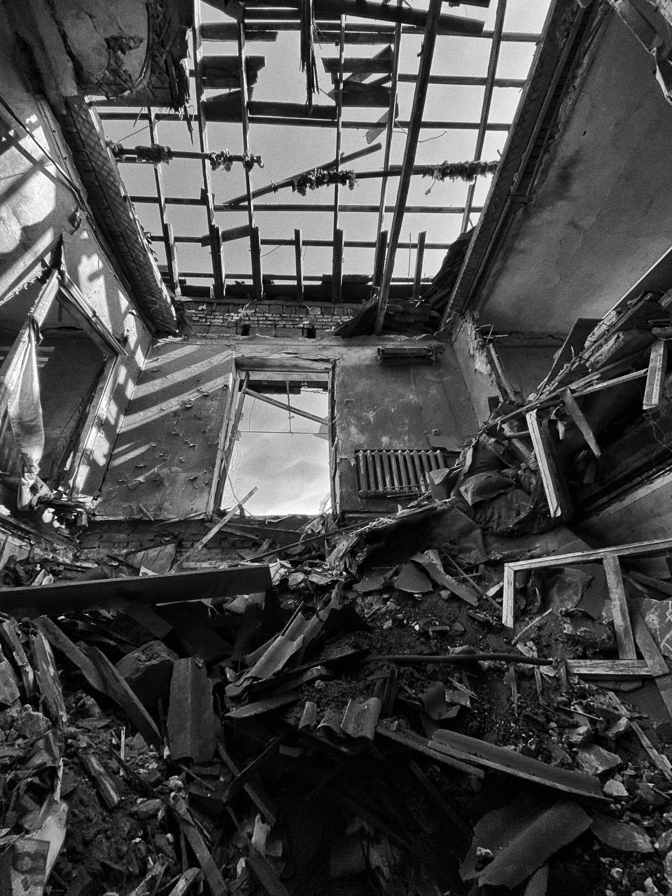 Inside a damaged building on March 13.